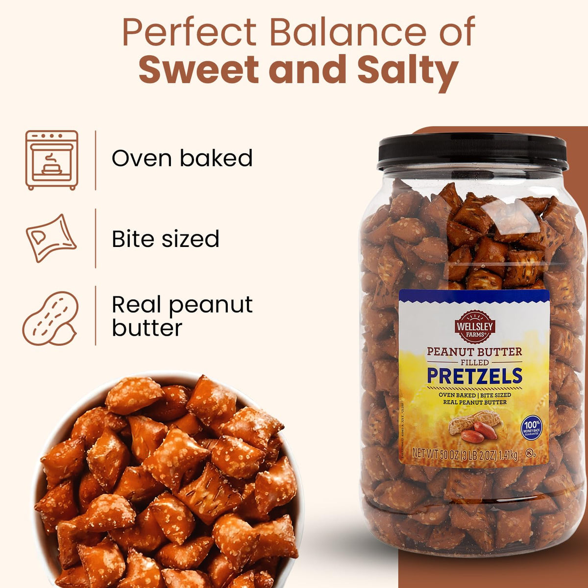 Wellsley Farms pretzels with real peanut butter center for a satisfying bite