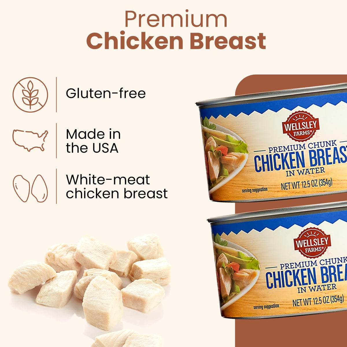 Wellsley Farms chunk chicken served in a bowl, ideal for salads and sandwiches.