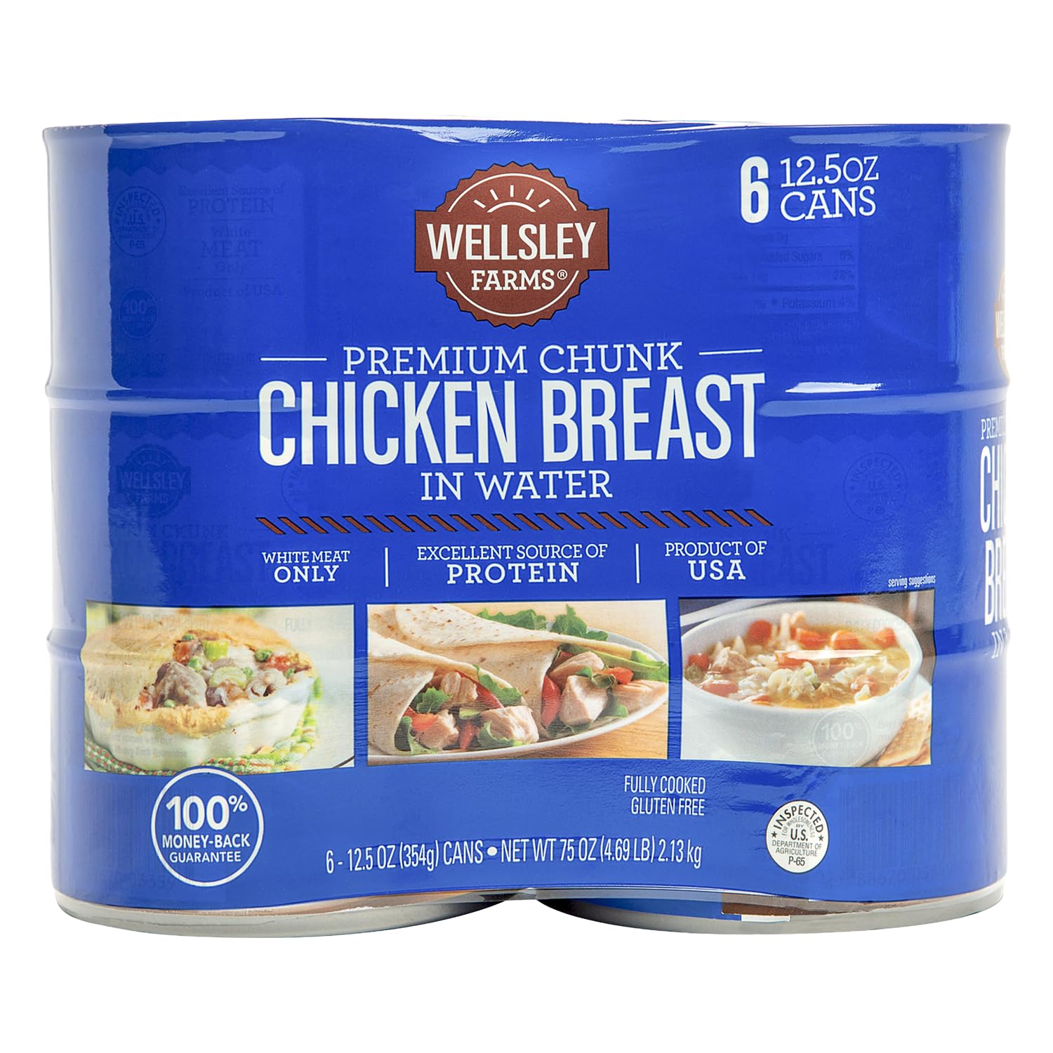 Wellsley Farms Premium Chunk Chicken Breast in Water closeup, ready-to-use protein for quick meals.