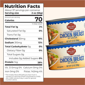 Wellsley Farms Premium Chunk Chicken Breast in Water label closeup highlights simple ingredients.