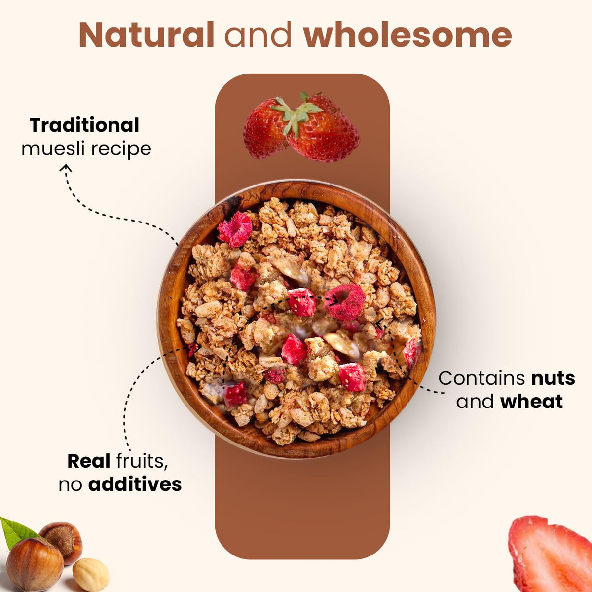 Wellsley Farms Swiss Granola served with yogurt bowl, protein-rich start to the day.