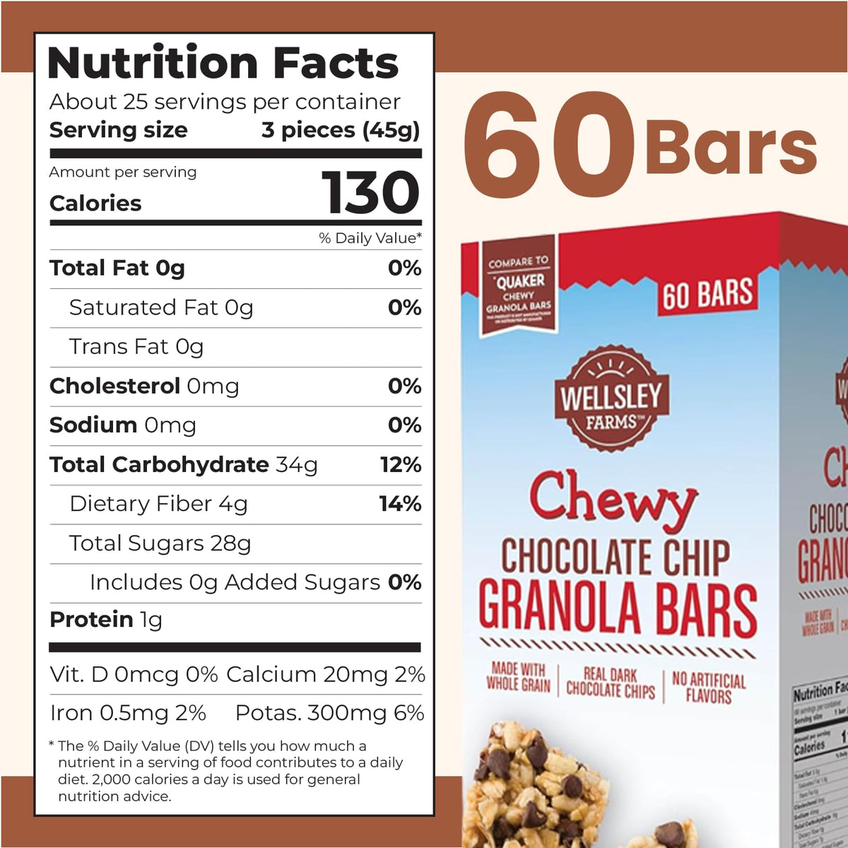 Wellsley Farms chewy chocolate chip granola bar wrapped for on-the-go snacking