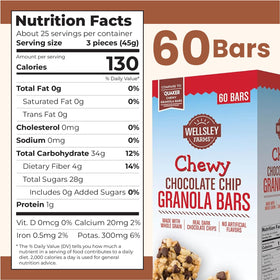 Wellsley Farms chewy chocolate chip granola bar wrapped for on-the-go snacking