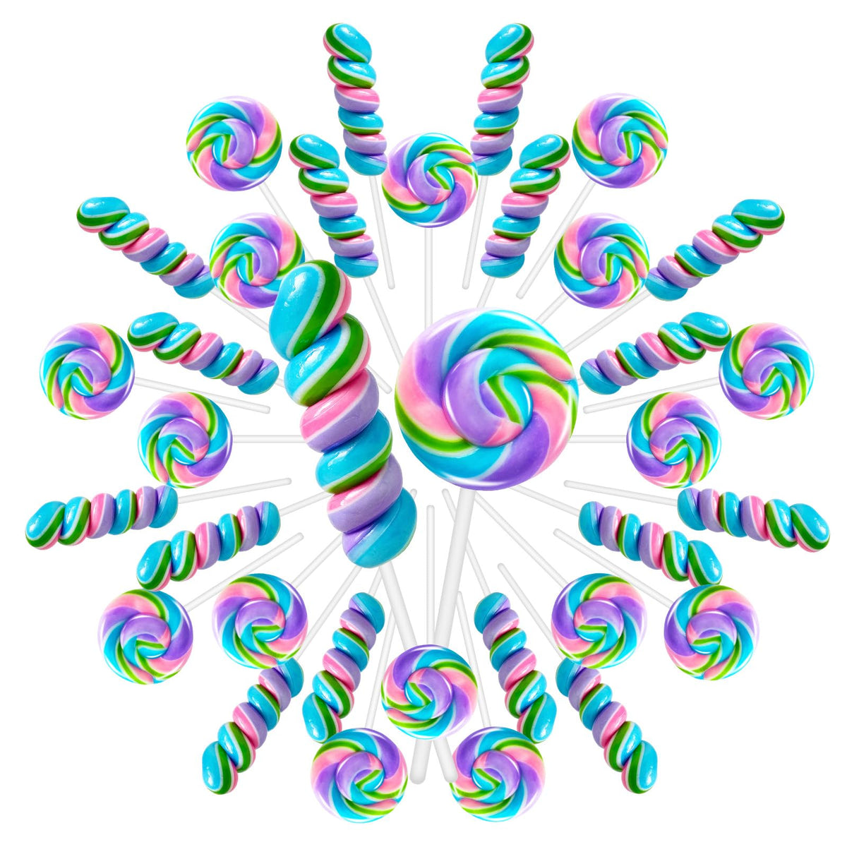 WellSpring Rainbow Swirl Lollipops add vibrant color to party tables and themes.
