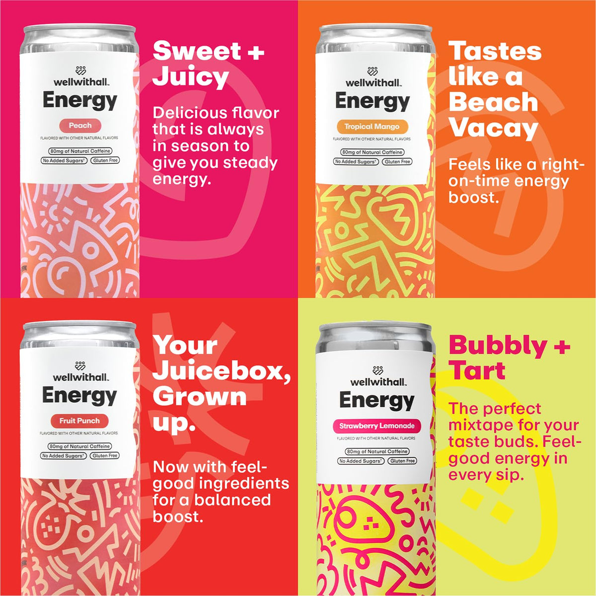 WellWithAll Fruit Punch energy drink can highlighting natural flavors and vitamin C.