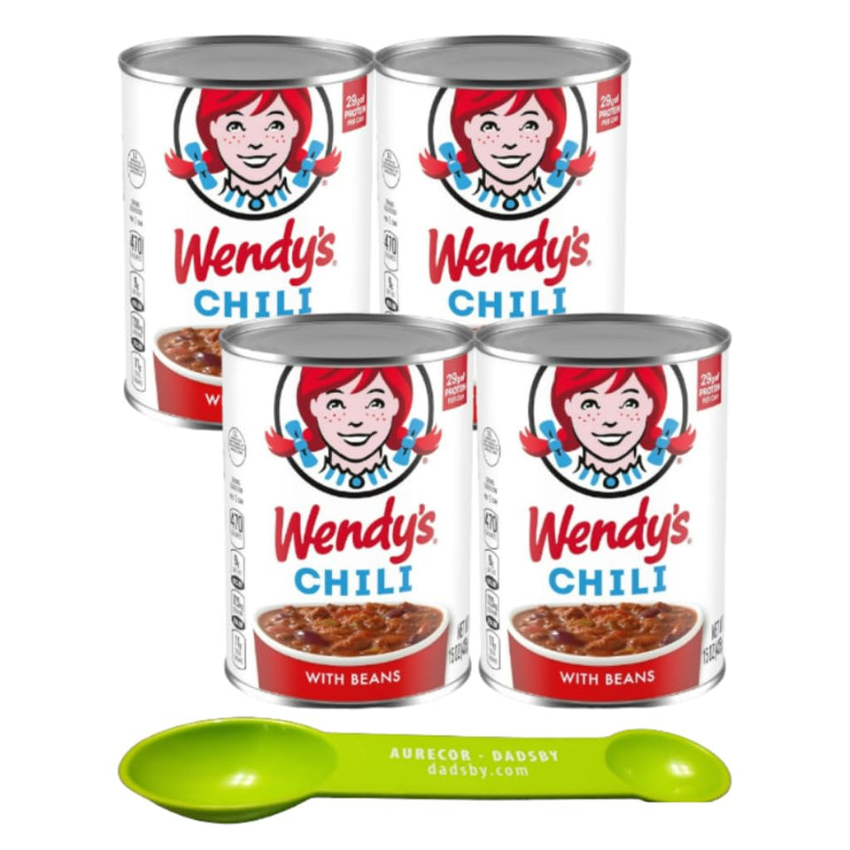 Wendy's Chili with Beans 15 oz four-pack with Aurecor spoon for precise portions