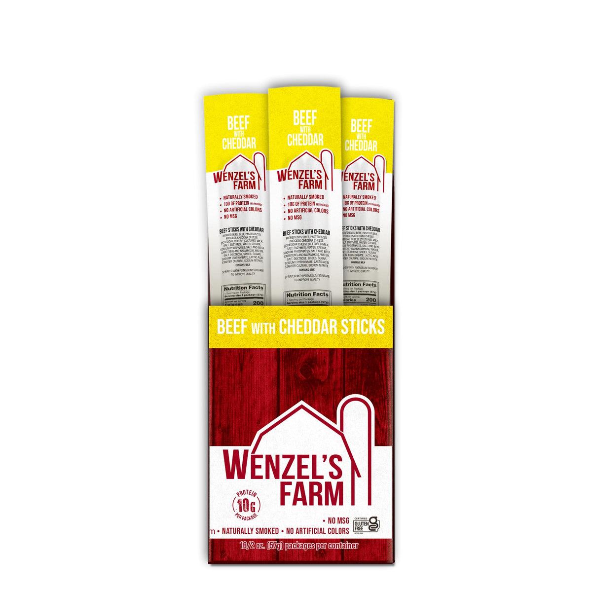 Wenzel's Farm beef with cheddar sticks, high protein, low carb snack for cravings.