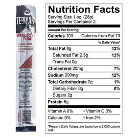 Wenzel's Farm Beef jerky texture closeup highlights tender, smoky beef.
