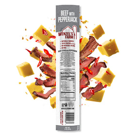Close-up of Wenzel's Farm Pepperjack cheese in beef stick.