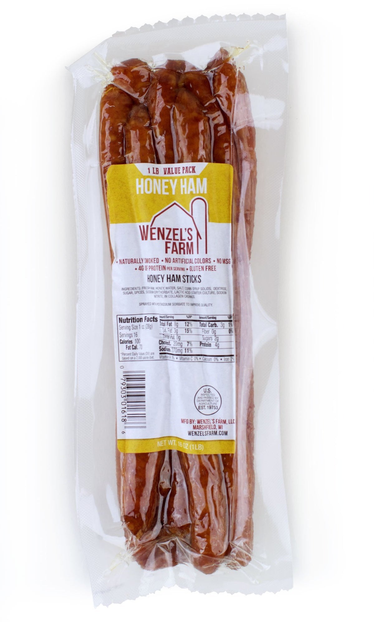 Wenzel's Farm Honey Ham Sticks pack ready for on-the-go protein and snacks.