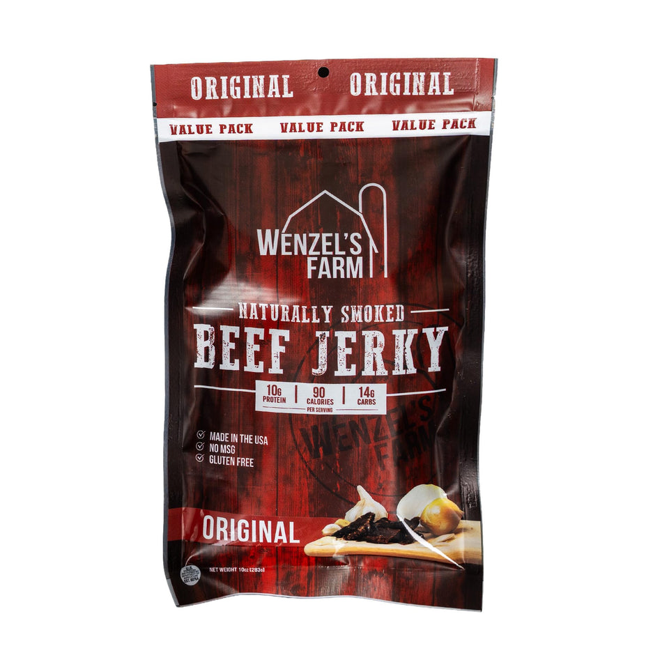 Wenzel's Farm Original Beef Jerky 10 oz package — ideal for on-the-go protein.
