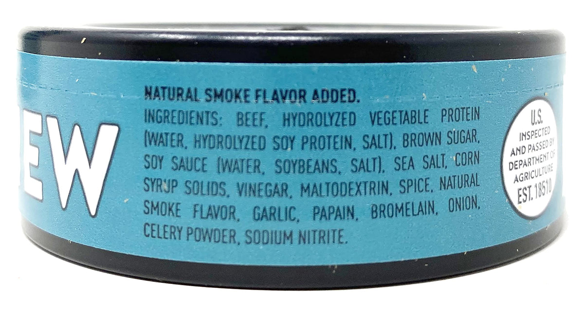 Werner beef jerky chew tin label highlights USA-made quality.
