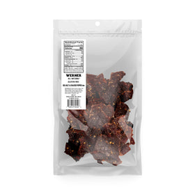 Werner beef jerky close-up texture showing chewy bite