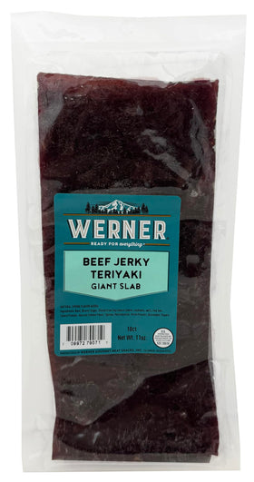 Werner Beef Jerky Slab: giant slab image for sharing, bold teriyaki flavor.