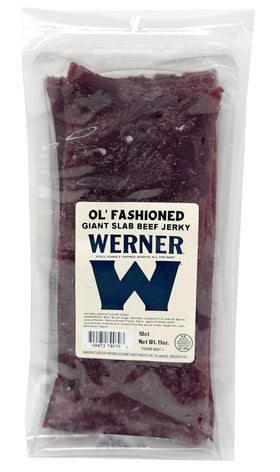 Werner giant slab beef jerky bulk bag showcases a shareable snack for game day.