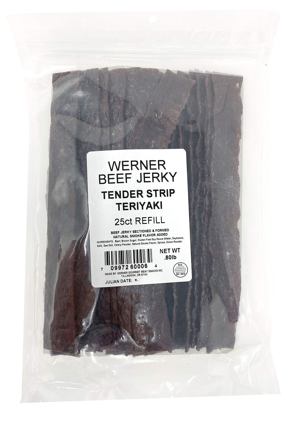 Werner Tender Strips Teriyaki packaging for on-the-go snacking.