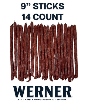 Closeup of Werner Teriyaki Meat Sticks texture showing smoky, savory surface