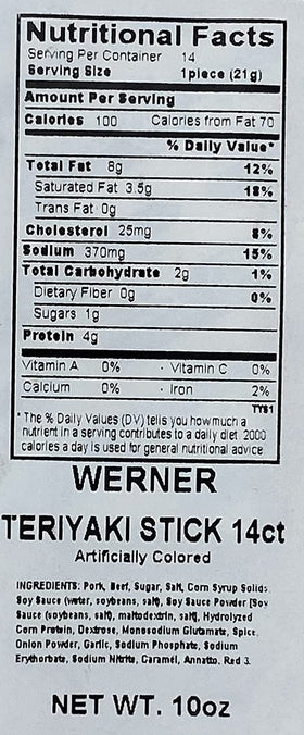 Werner Teriyaki Meat Sticks outdoors, perfect hiking snack