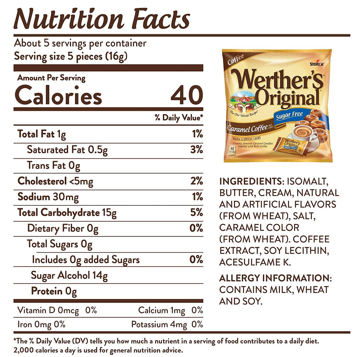 Textured toffee surface of Werther's sugar-free candies with rich coffee aroma.