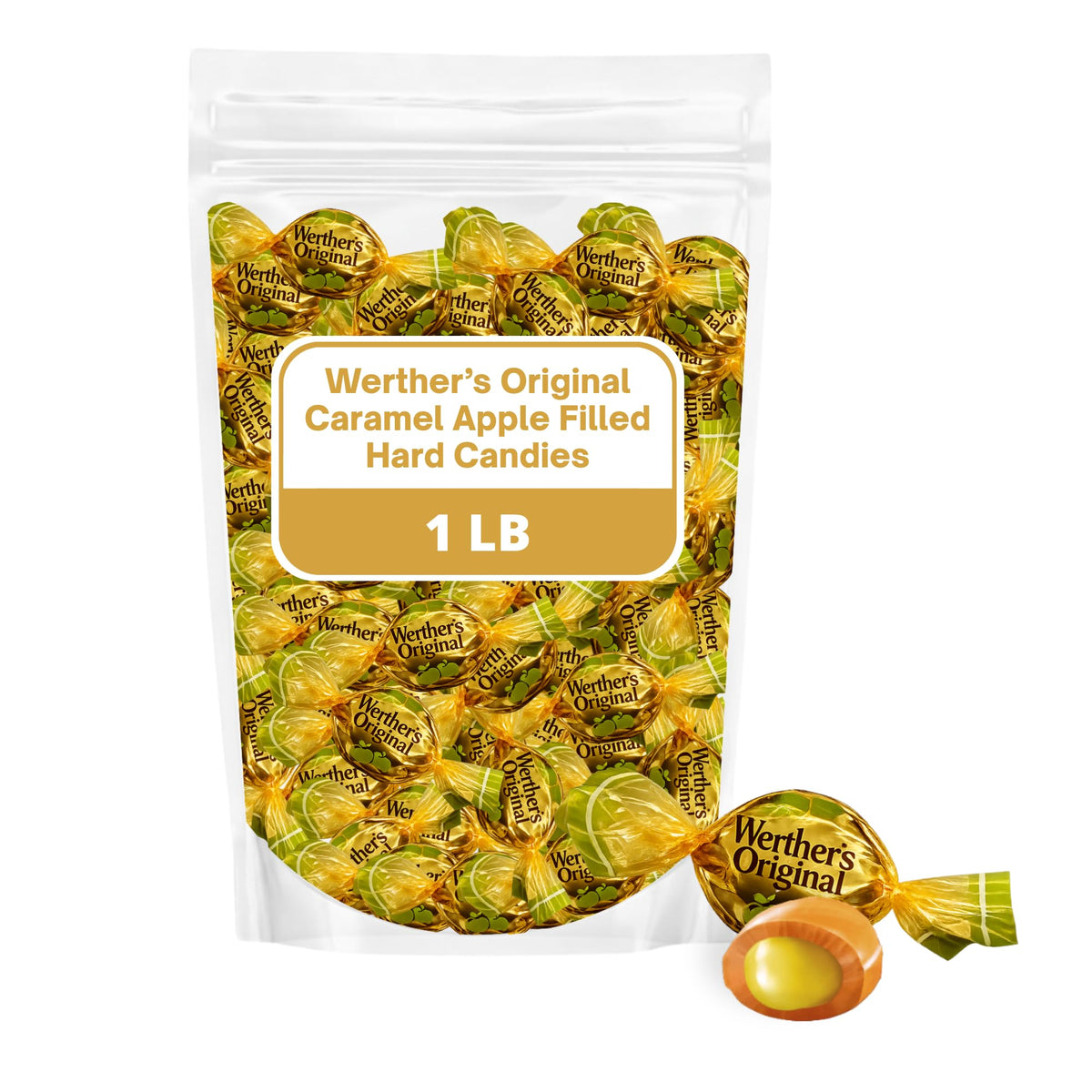 Werther's Original caramel apple filled candy bulk bag shown for sharing and pantry stocking.