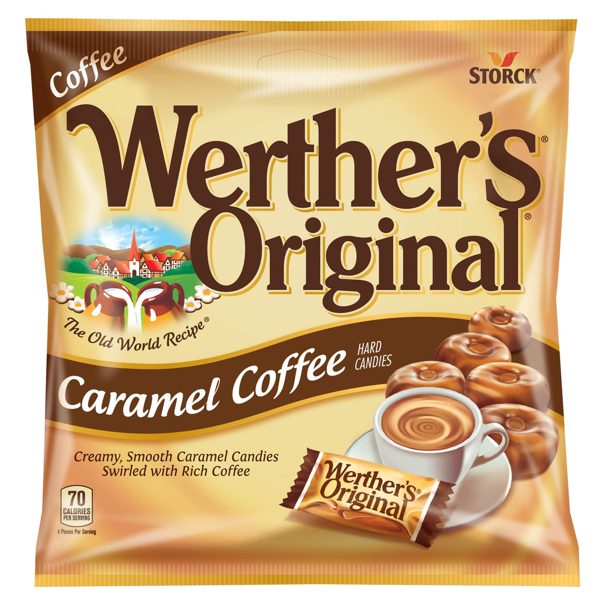 Werther's Original caramel coffee hard candy, individually wrapped for freshness and on-the-go enjoyment.