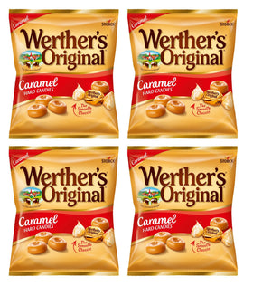 Werther's Original caramel candies in a pack of four bags for sharing and gifting.