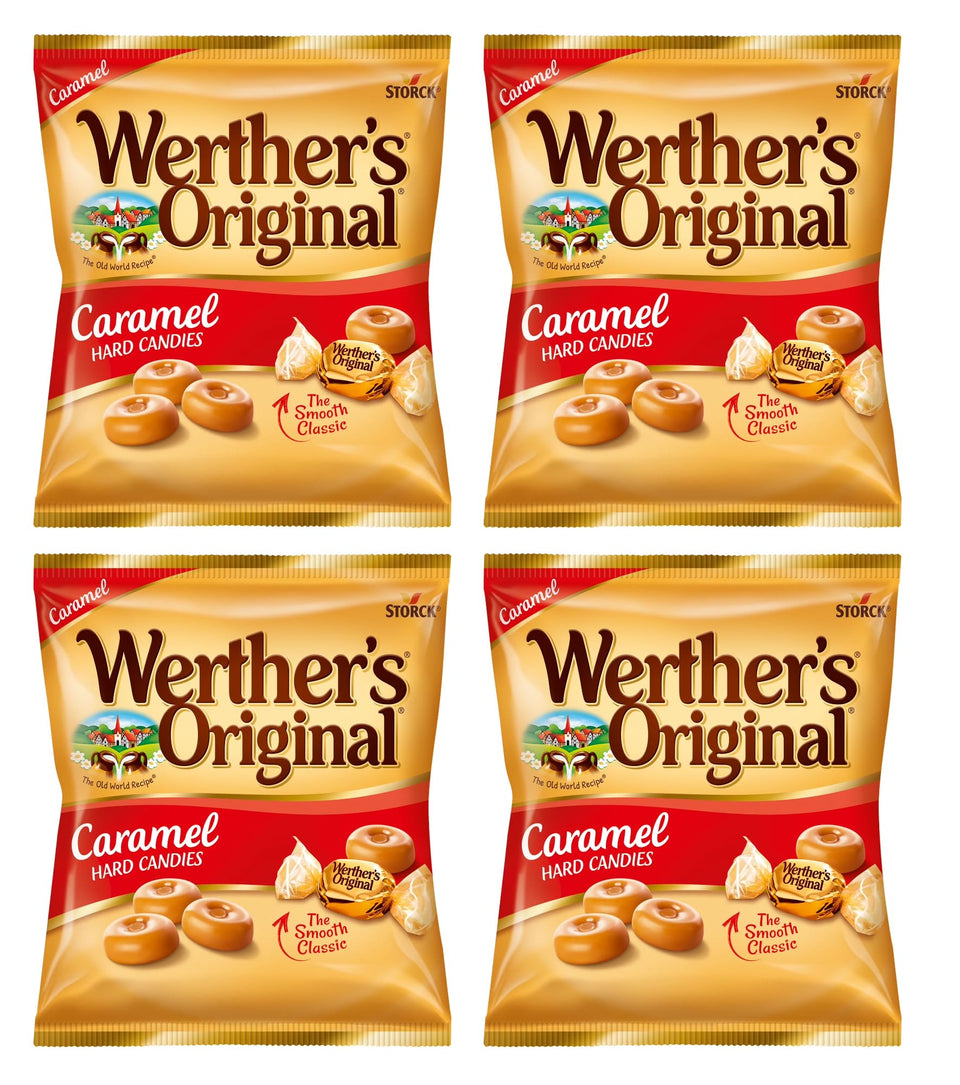 Werther's Original caramel candies in a pack of four bags for sharing and gifting.