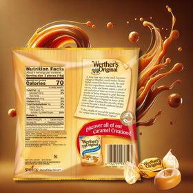 Individually wrapped Werther's Original caramel candies for mess-free snacking on the go.