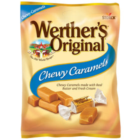 Werther's Original chewy caramels with vanilla center in a 5 oz bag, perfect for sharing.
