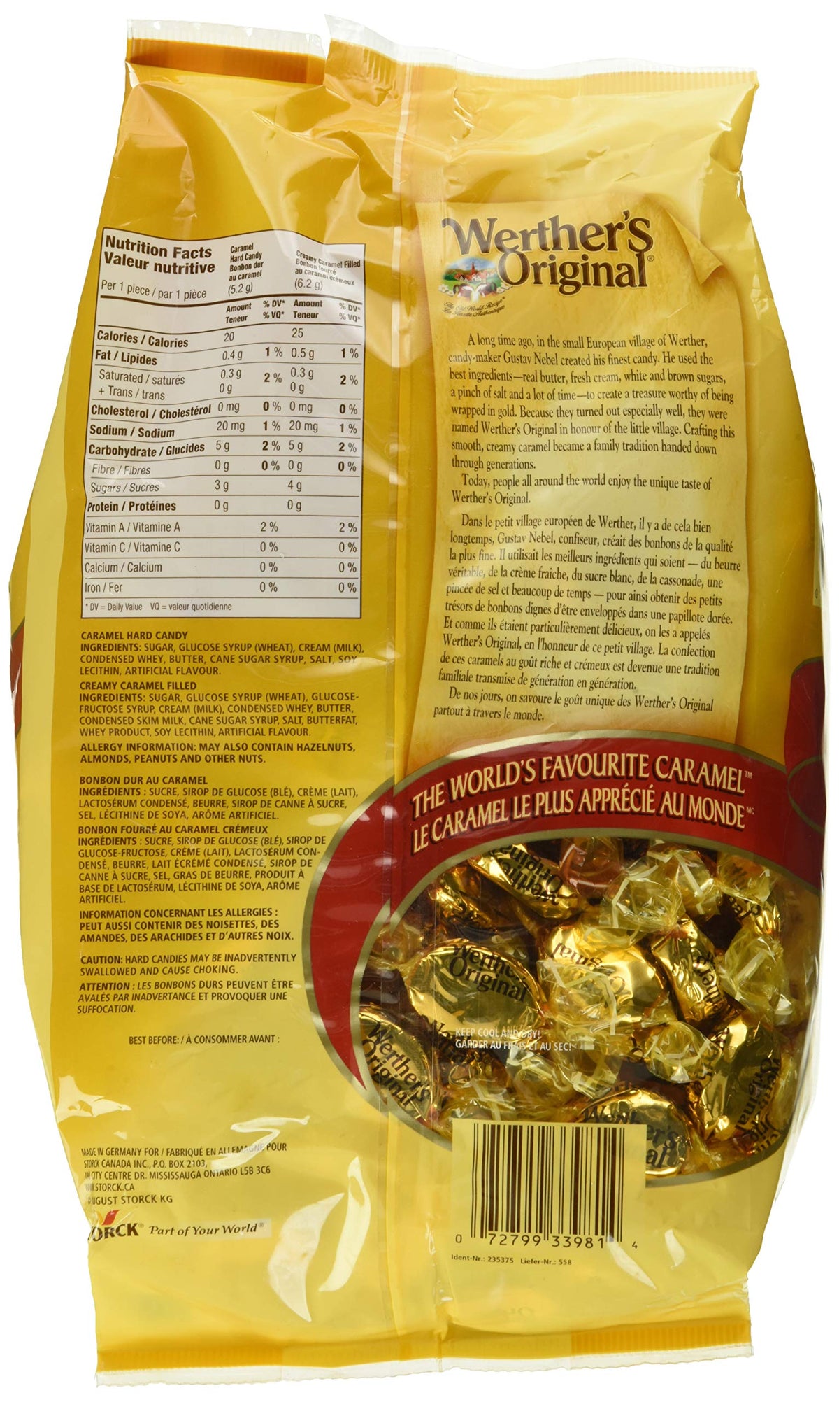 Werther's Original creamy caramel-filled candy cross-section; rich filling for a decadent bite.