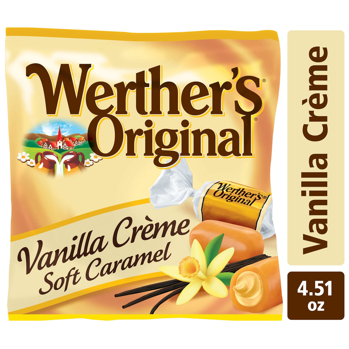 Werther's Original Vanilla Creme Soft Caramels with creamy center for melt-in-your-mouth enjoyment.