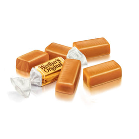 Individually wrapped Werther's candies on a serving tray, great for on-the-go snacking.