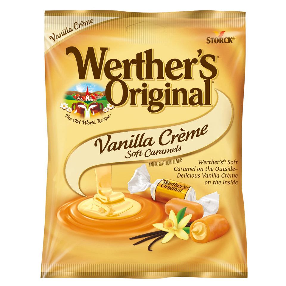 Werther's Original packaging for Vanilla Creme Soft Caramels, great for gifting and sharing.