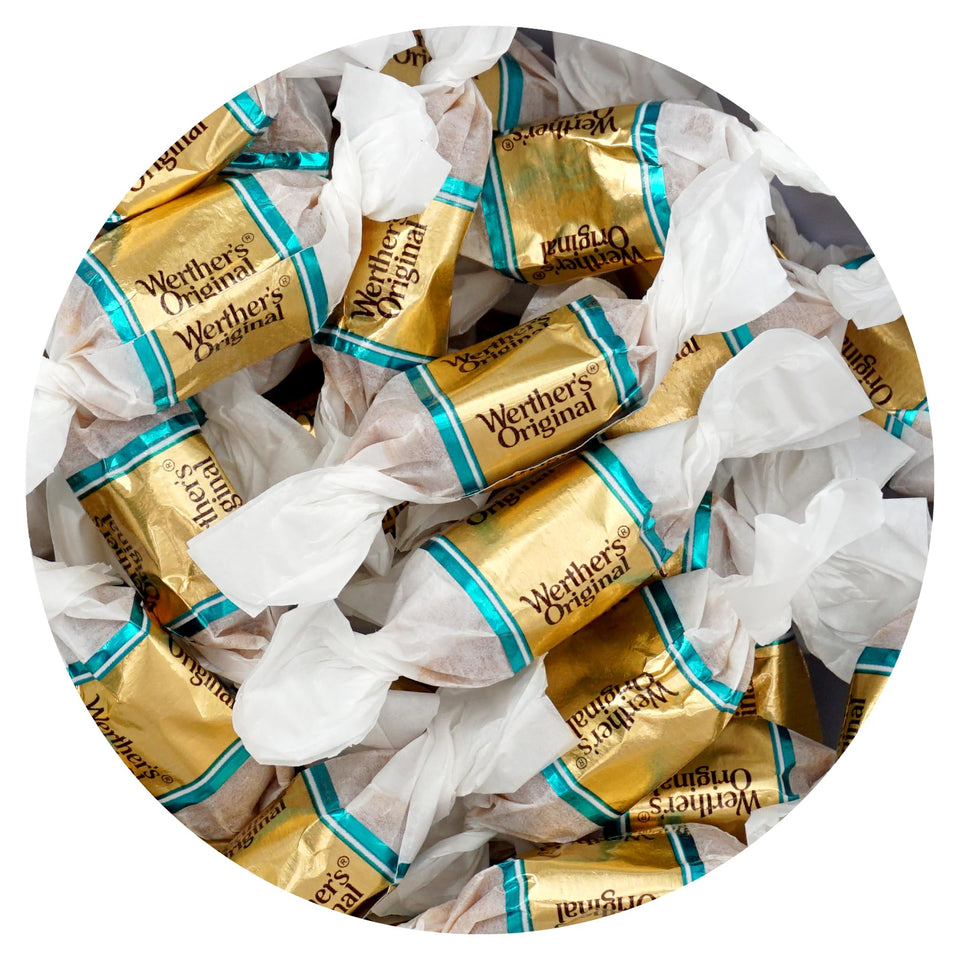 Werther's Original Salted Creme Soft Caramels in a 1 lb bulk bag for sharing.