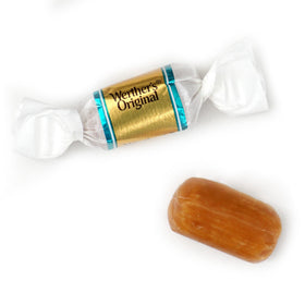 Close-up of creamy caramel swirls and soft texture in Werther's Original caramels.