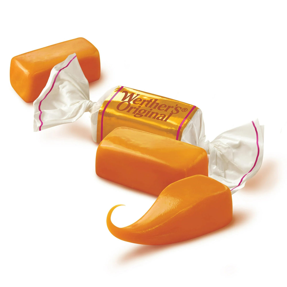 Werther's Original soft caramel close-up, showcasing creamy texture and smooth melt.