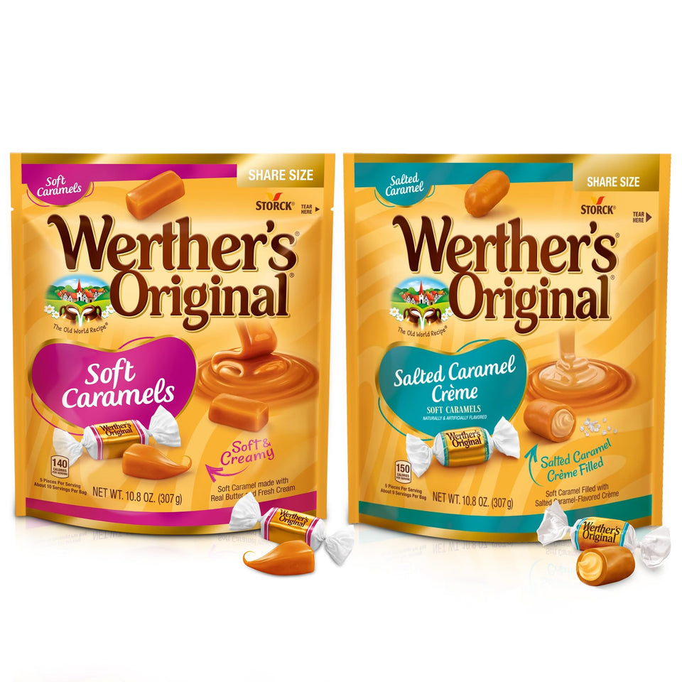 Hominics Werther's Original soft caramel variety pack in two flavors for sharing.