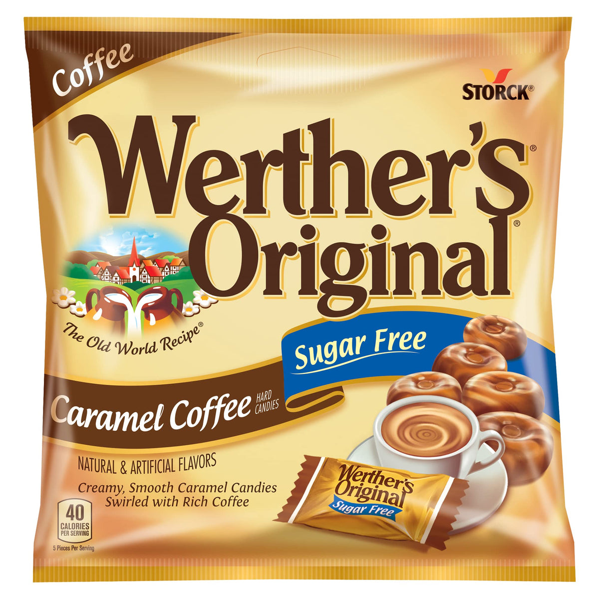 Werther's Original sugar-free caramel coffee candies in bags for fresh flavor on the go.