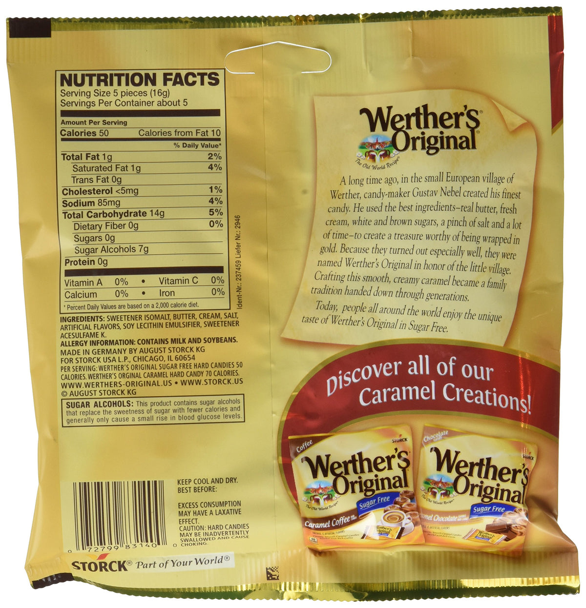 Werther's Original Sugar Free Caramel hard candies 12-pack, ideal for sharing at gatherings