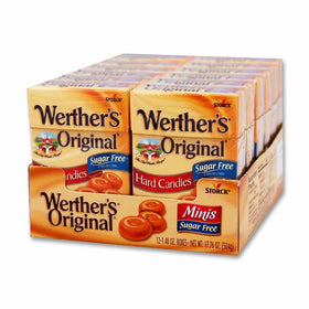 Werther's Original sugar-free mini caramel candies in a resealable box for fresh, on-the-go snacking