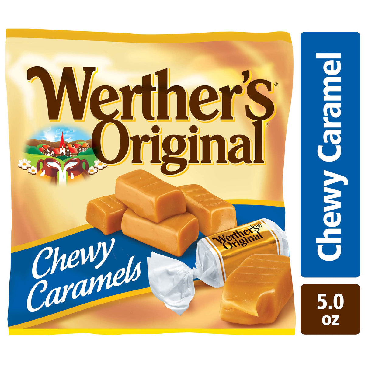 Werther's Original vanilla creme center caramel close-up, ideal for gifting or dessert trays.