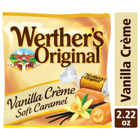 Werther's Original Vanilla Creme Soft Caramels close-up showing smooth vanilla creme center.