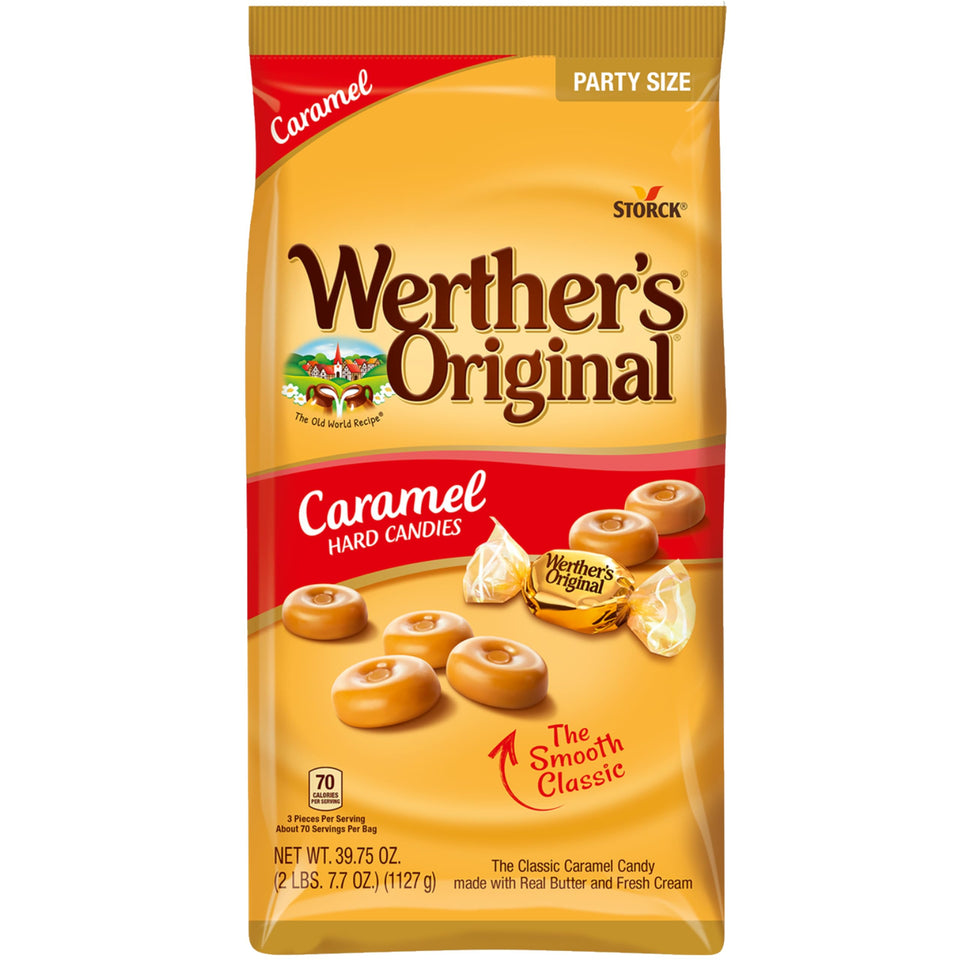 Werthrs Original Caramel Hard Candy bulk bag offers melt-in-your-mouth caramel, ideal for sharing.