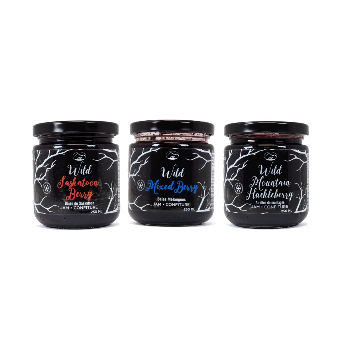 West Coast Wild Foods Wild Huckleberry Jam bottle highlights artisan, handcrafted origins
