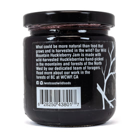 West Coast Wild Foods Wild Huckleberry Jam closeup reveals deep berries and color