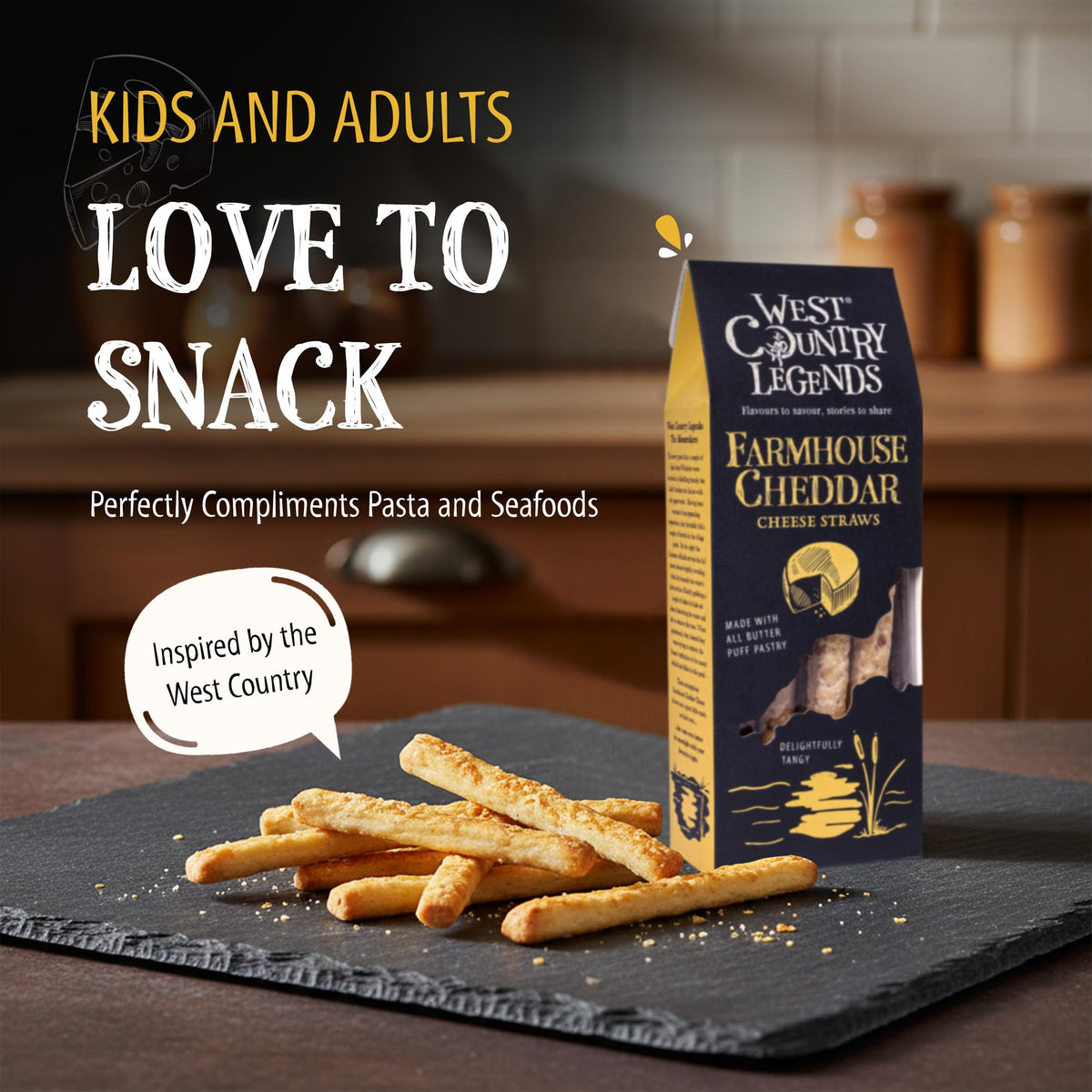 West Country Legends Cheese Straws with golden baked edges and crisp texture