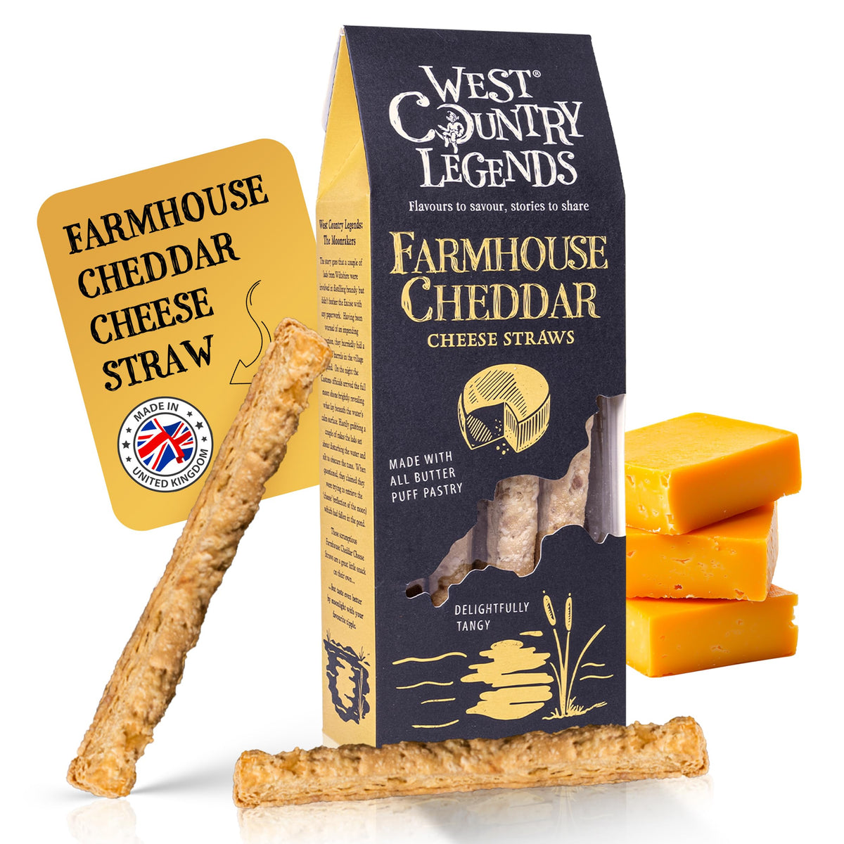 West Country Legends Cheese Straws outer pack displayed, ideal for sharing at parties