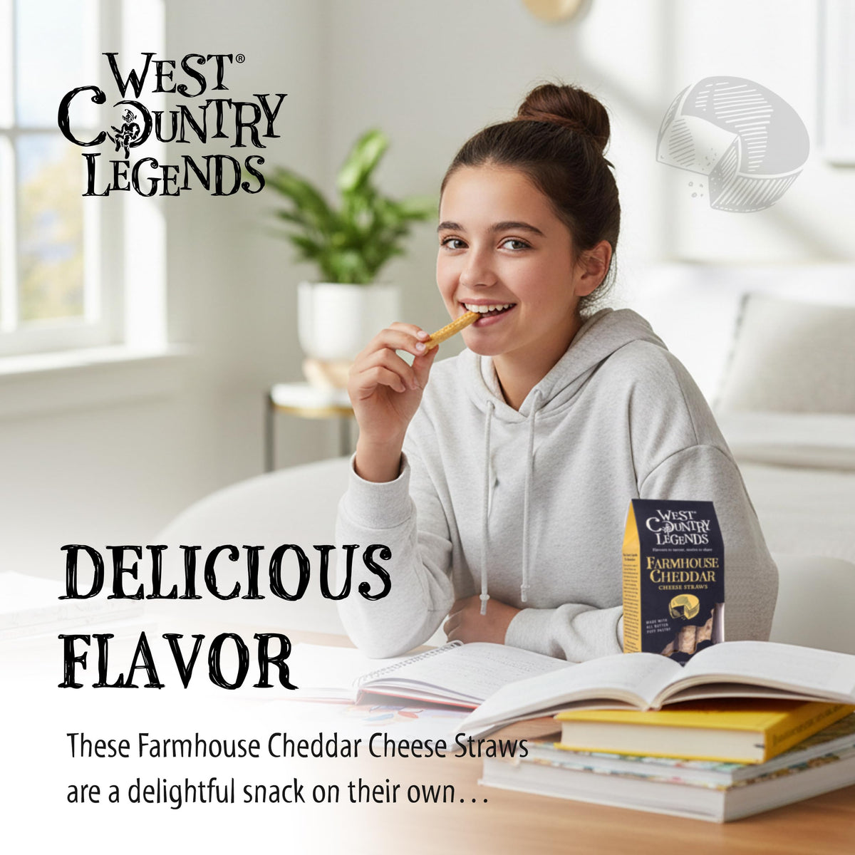 Sliced serving of West Country Legends Cheese Straws as a convenient snack