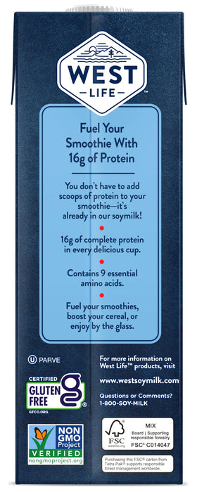 West Life Smoothie Blend Soy Milk unsweetened 32oz pack6 cereal pairing for a quick protein boost.