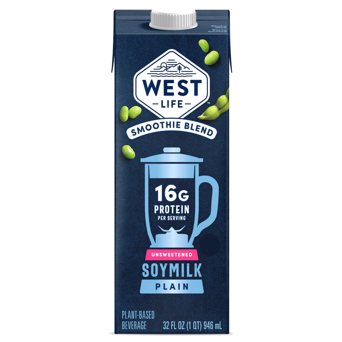 West Life Smoothie Blend Soy Milk unsweetened 32oz pack6 pantry storage for shelf-stable convenience.